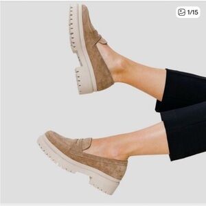 Patina Zoe Chunky (Portland Leather) Tan Suede Platform Lug Sole Loafer